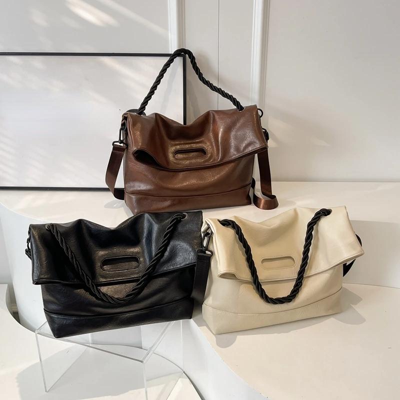 Provazové rukojeti Design Velké PU kožené kabelky Crossbody pro ženy 2024 jarní módní návrhář Dámské kabelky přes rameno