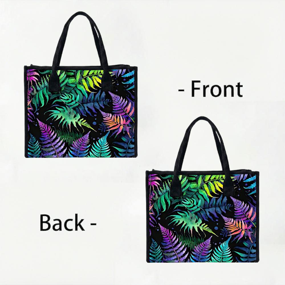 Fashion Fern Print Tote Bag Lightweight Portable Daily Use Shoulder Bag Stylish