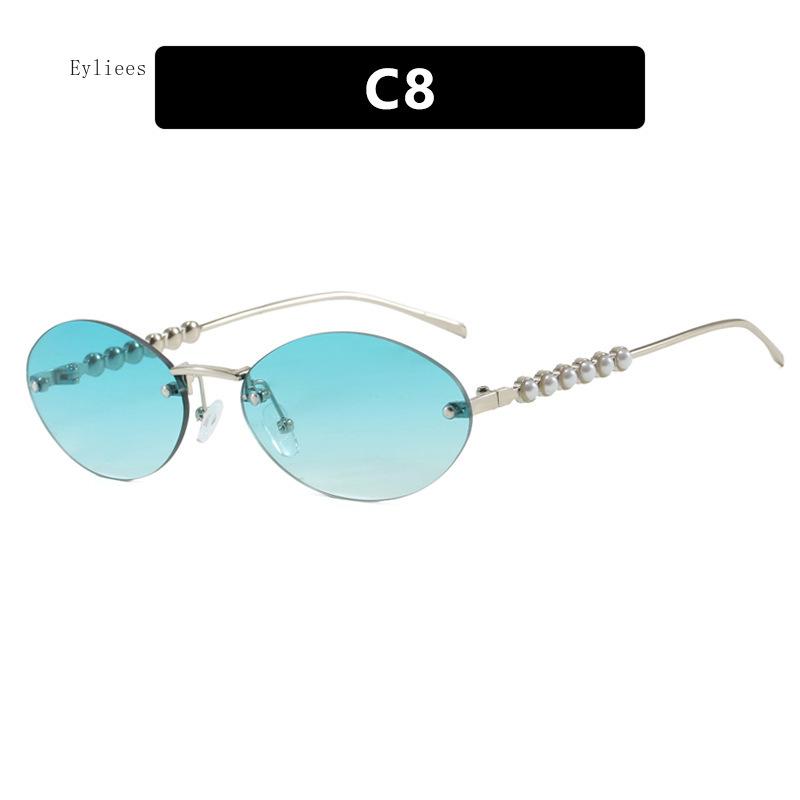 Nové Bezrámové Oválné Dámské Sluneční Brýle Nádherné Perleťové Sluneční Brýle Evropské A Americké Trendy High-end
