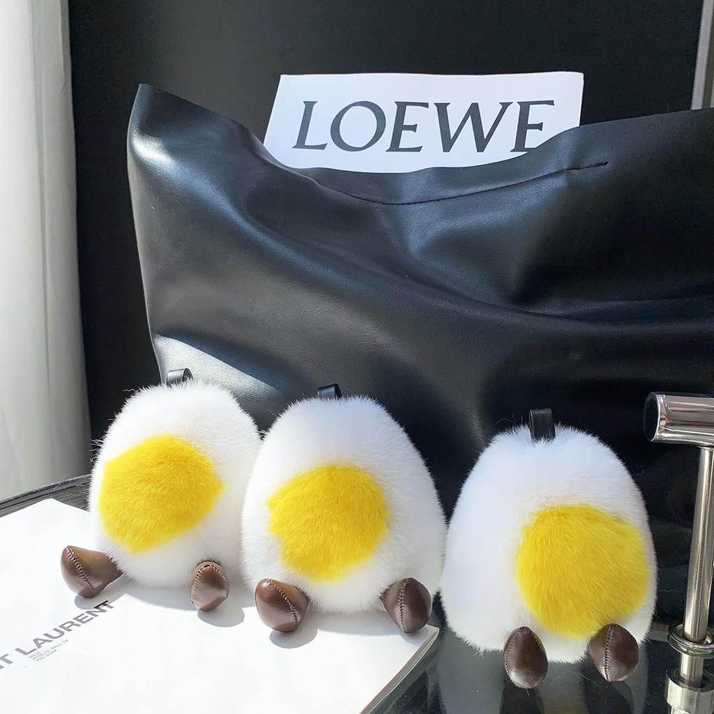 Plush Egg Doll Rex Rabbit Real Fur Ball Keychain Cute Toy Genuine Ornaments Women Handbag Pendant Car Key Metal Rings Trinkets
