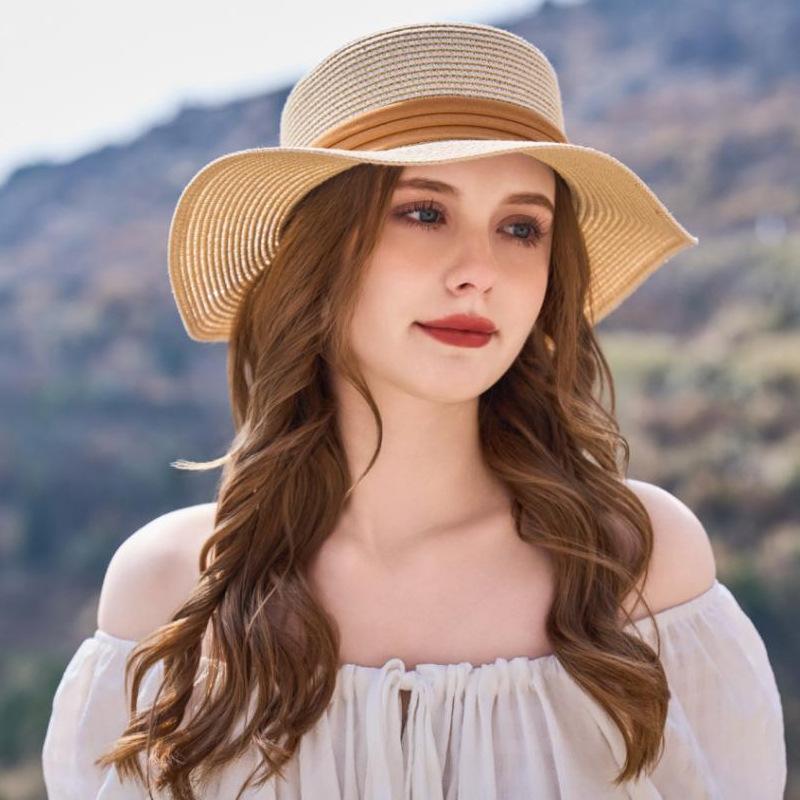 New Outdoor Sunshade Flat Top Straw Hat Street Shot Travel Fashion Women's Retro Sun Hat