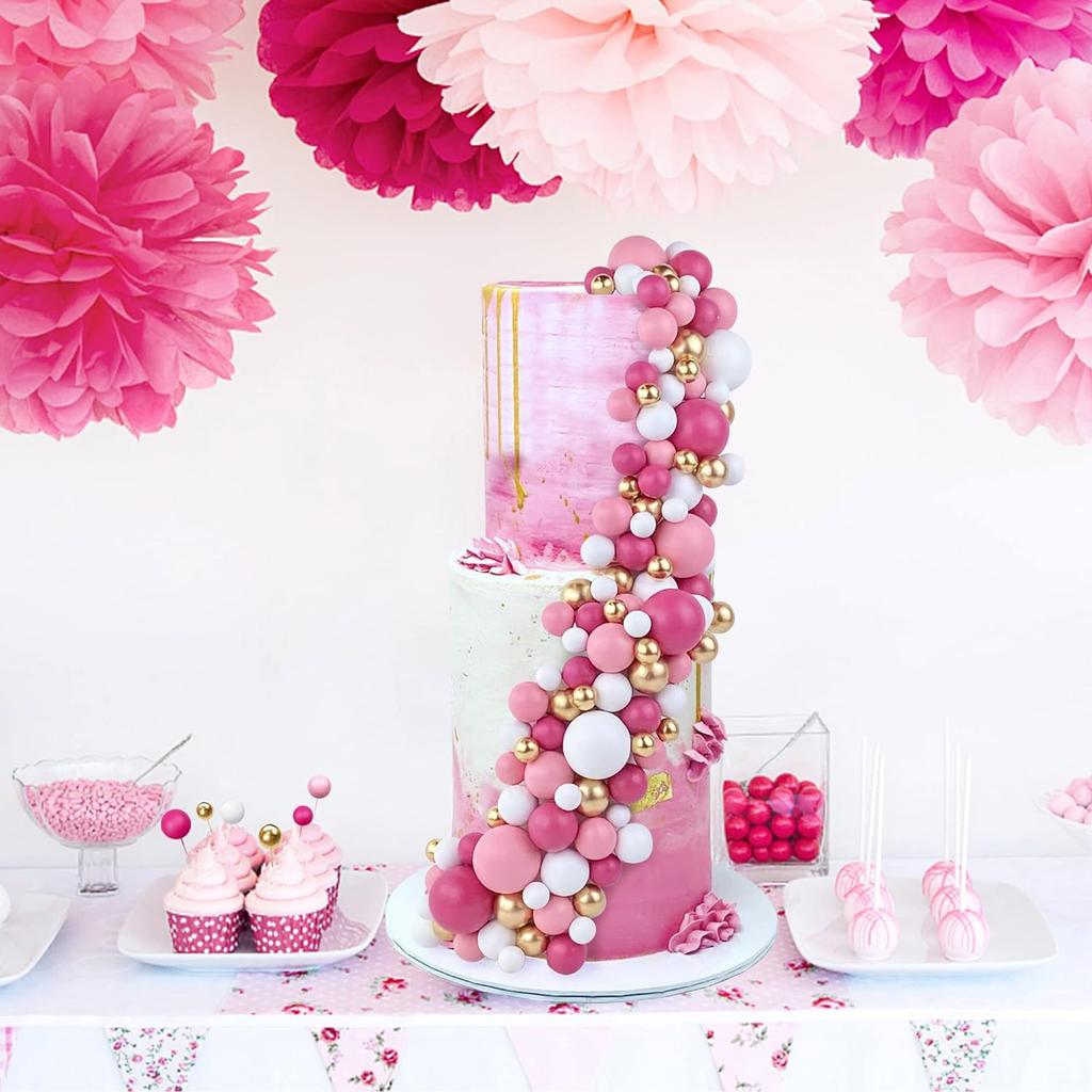 98pcs Cake Topper Foam Ball Cake Decorations Ball Shaped Cake Insert Topper for Birthday Baby Shower Wedding Decoration Supplies
