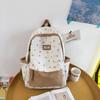 Fashionable Color Blocked Flower Pattern Letter Decor Student Casual Backpack