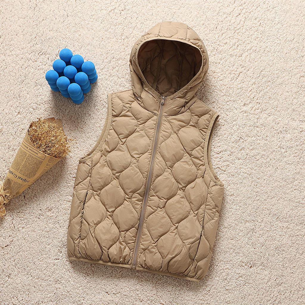 Women's Petite Hooded Lightweight Down Jacket, Autumn/Winter, Diamond Pattern, White Duck Down, Short Style.