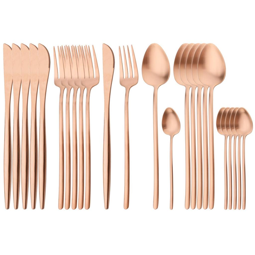 24Pcs Gold Cutlery Set 304 Stainless Steel Dinnerware Set Dinner Knives Forks Coffee Spoon Silverware Kitchen Flatware Tableware