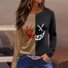 Women's Halloween Print Long Sleeve Round Neck Casual Top with Side Slit