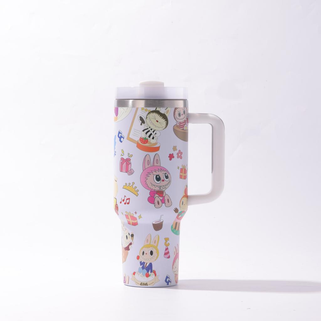 0oz Car Cup Thermos Cup Bingba Cup with Handle Strap Straw Cup