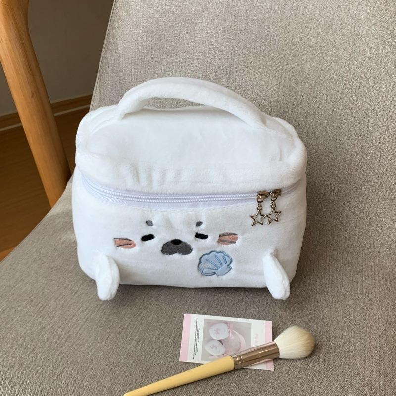 

Tote Seal Plush Cosmetic Pouch Large Capacity Travel Makeup Bag Portable Handheld Toiletry Bag for Women