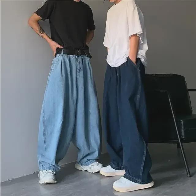 Unisex Oversized Japanese Street Style Wide-Leg Denim Trousers