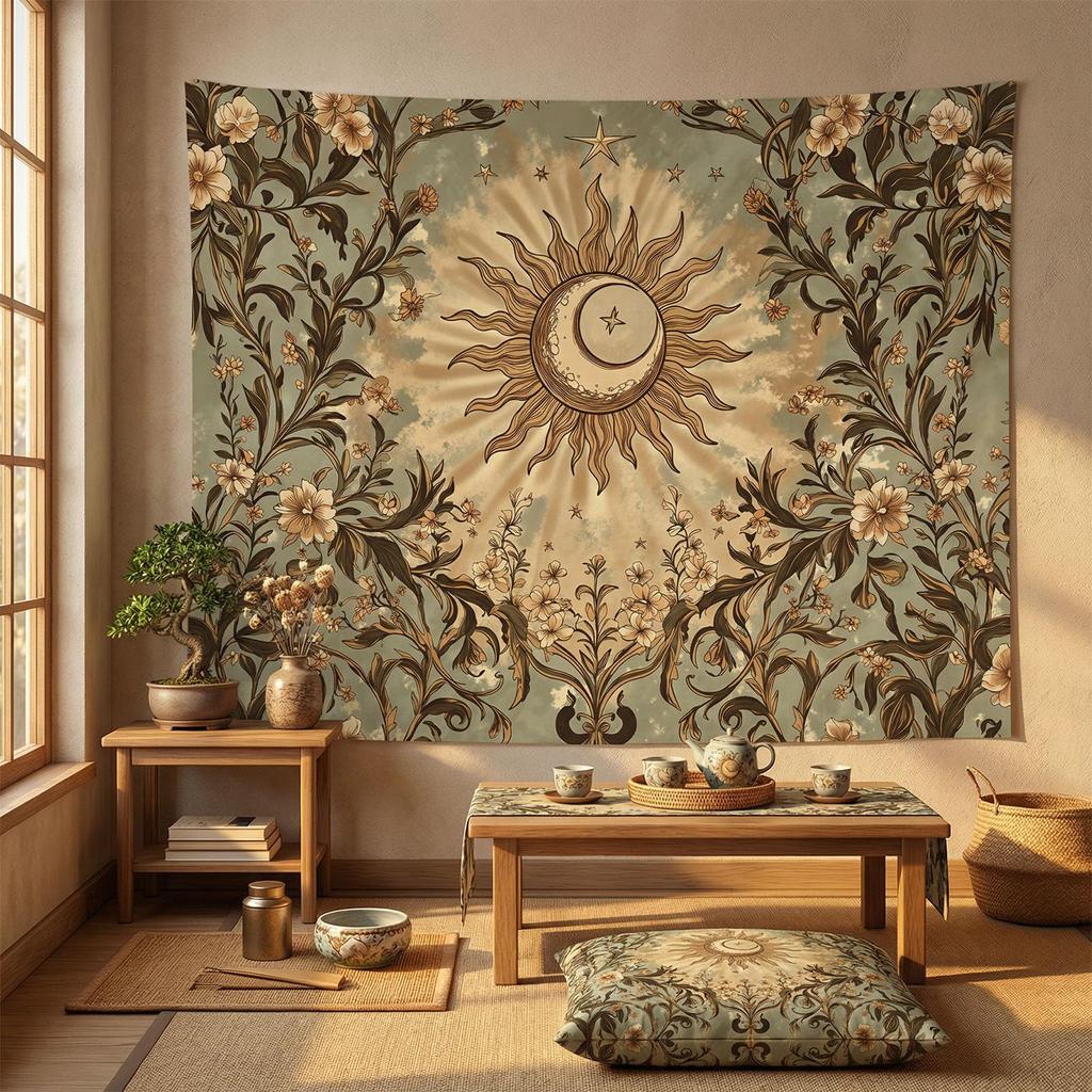 Tapestry Vintage Celestial Sun Moon Tapestries Starry Sky Wall Hanging Mystical Astrology Line Art Decor Bedroom Dormitory