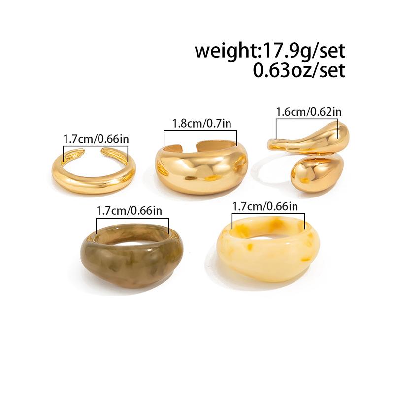 5Pcs/Set Resin Metal Smooth Opened Rings For Women Fashion Punk Simple Personality Finger Ring Party Jewelry Gold Silver Color