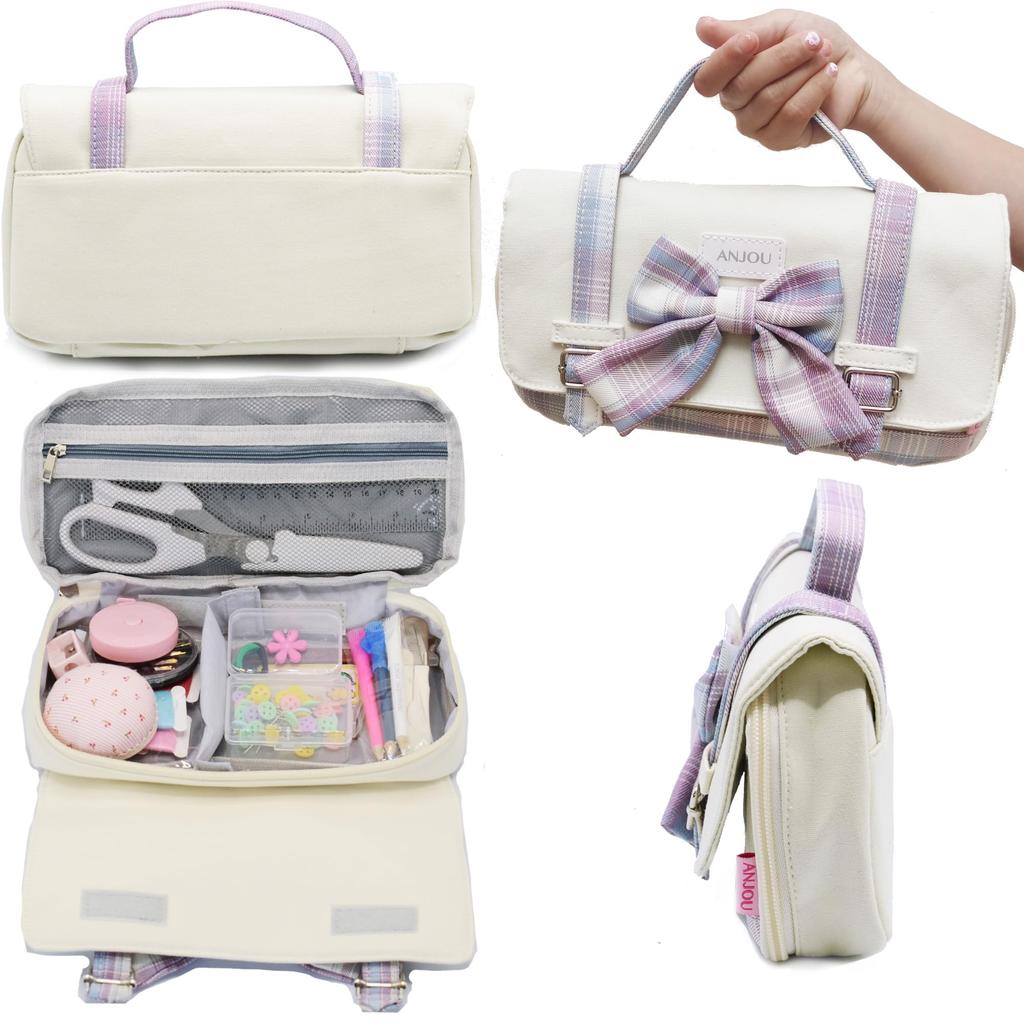 Sewing Set for Elementary School Sewing Sewing Kit for JK Portable Students, Box, Girls, Style, Ribbon, (White)