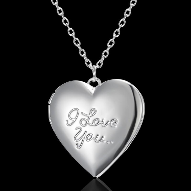 Simple Heart Photo Necklace For Women With Alloy Silver Plated Pendant Chain Style B