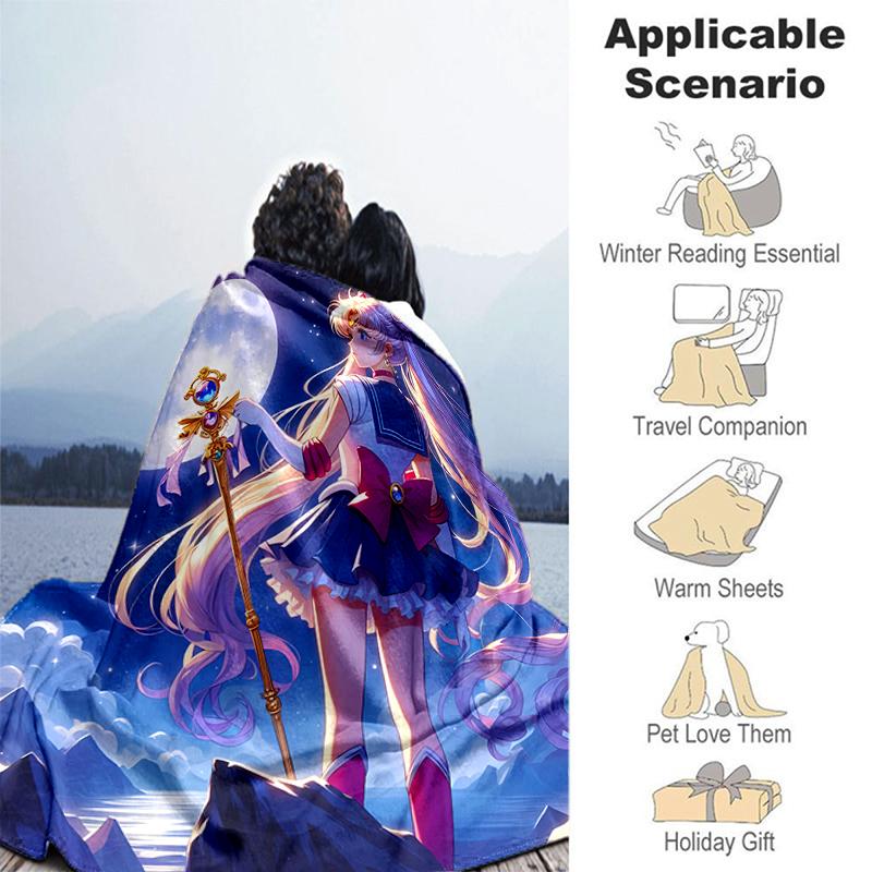 1pc Blanket Sailor Moon1 Print Design, Lightweight Blanket for Sofa, Bed- Soft &Warm, Gift for All Seasons like Christmas, Halloween