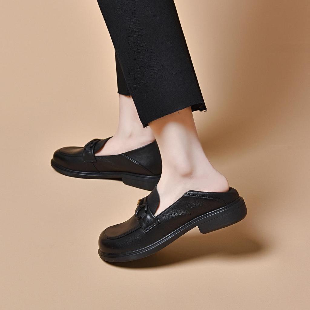 2024 Spring Women's Round Toe Leather Loafers: Korean Style, Comfortable Sheepskin Flats, Exclusive To Physical Stores.