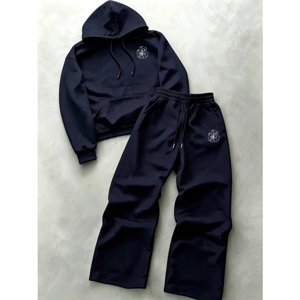 Herren Compass Bergabzeichen Print Hoodie & Jogginghose 2-teiliges Outdoor-Set