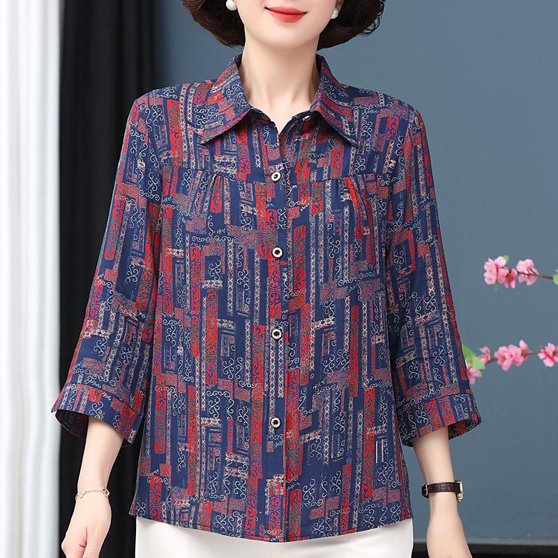 

Жіночі елегантні блузки великих розмірів XL-7XL, повсякденна вільна літня сорочка з вінтажним принтом і довгим рукавом 2XL