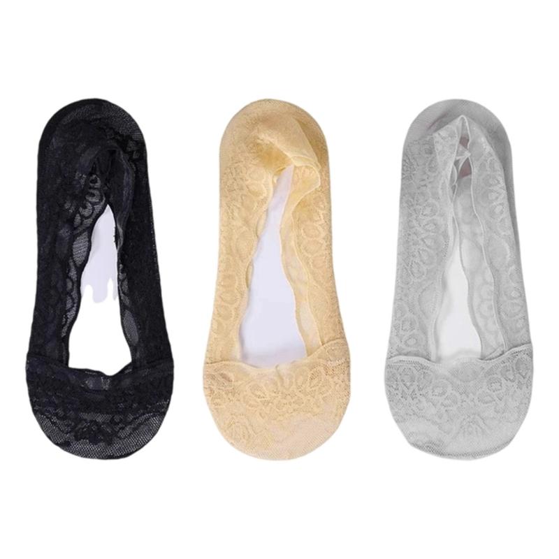 No Show Socks 3 Pairs Lace Socks Antis Slip Invisible Liner Socks for Women,Low Cut Socks with Lace Trim Casual Socks 1