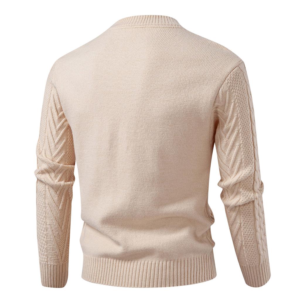 Pánský jednobarevný pletený pulovr s copánkovým vzorem, úzkého střihu, hřejivý pletený pulovr