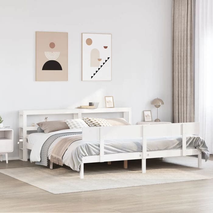 VidaXL Bed Frames and Headboard White 180x200 Cm Solid Pine Wood, Bed, Bedroom Furniture, Wooden Bed, Bed 3305807