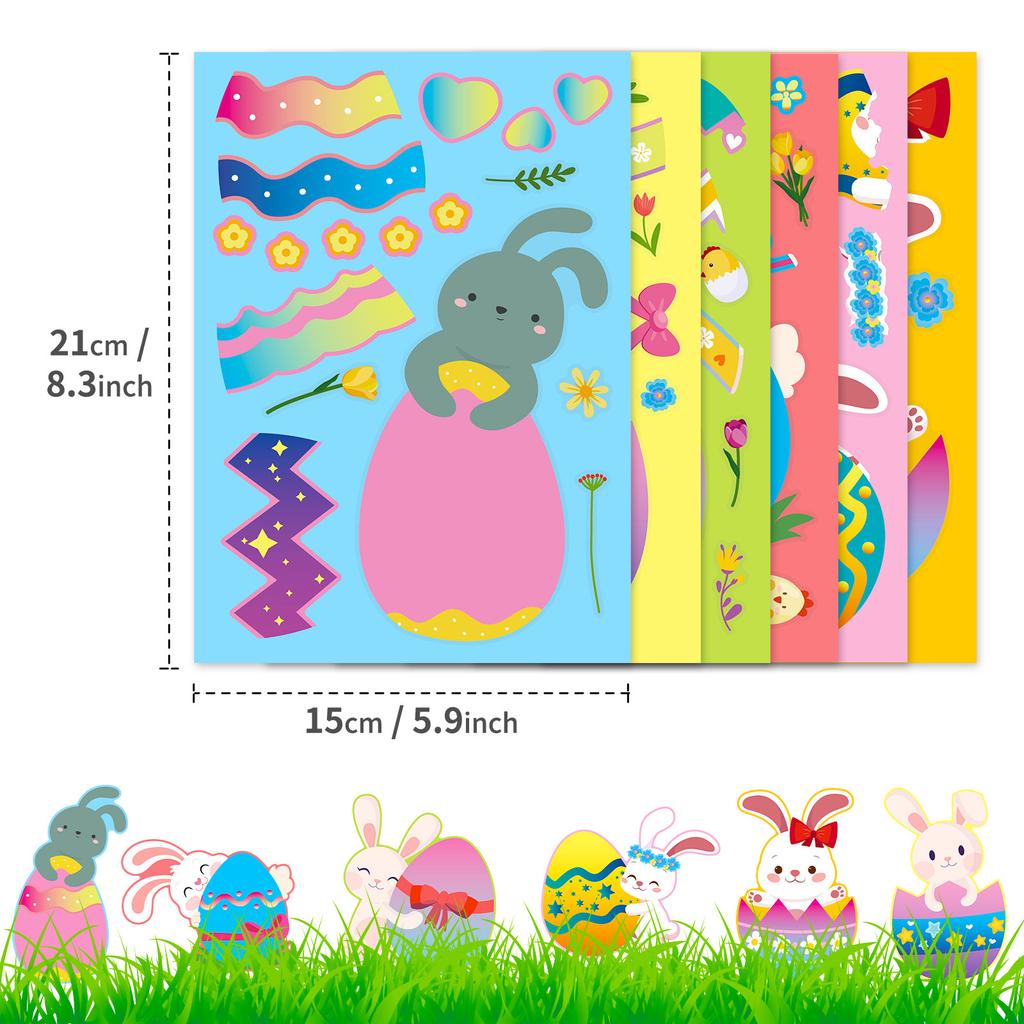 6 Sheets Easter Stickers Make Your Own Easter Eggs Bunny Make A Face Sticker Kids Party Favor Gifts Children DO IT YOURSELF Puzzle Playthings