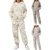 2 Pcs/Set Women Hoodie Pants Suit Printing Long Sleeves Thick Top Elastic Waist Ankle-banded Trousers Sport Fitness Outfit Fall Winter Tracksuit