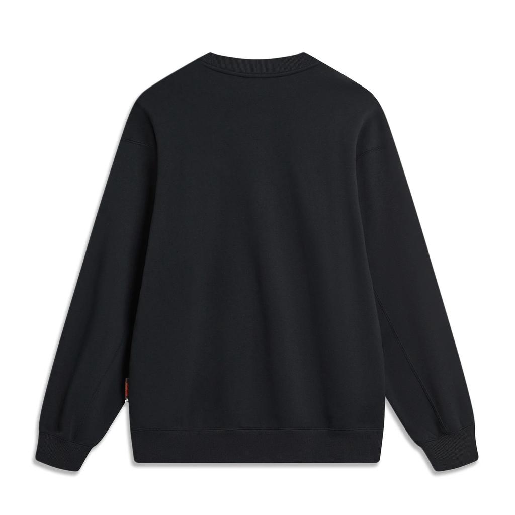 Sweat-shirt unisexe Li Ning Badfive à imprimé lettres 3D, coupe ample, en polaire, noir, AWDT873-5