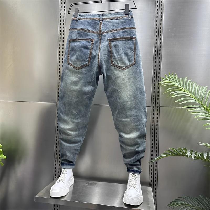 Jeans Elasticizzati Trendy di Marca Casual Versatili Cool Lavati Retro da Uomo Slim Fit Skinny Semplici Versatili Pantaloni Lunghi Ragazzi alla Moda