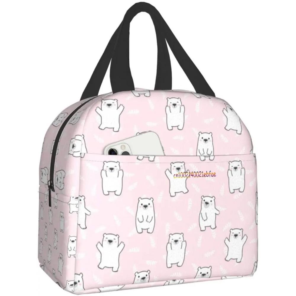 Polar Bear Pattern Leaf Leaves Lunch Bag Travel Box Work Bento Cooler Reusable Tote Picnic Boxes Insulated Container Lunch Bags