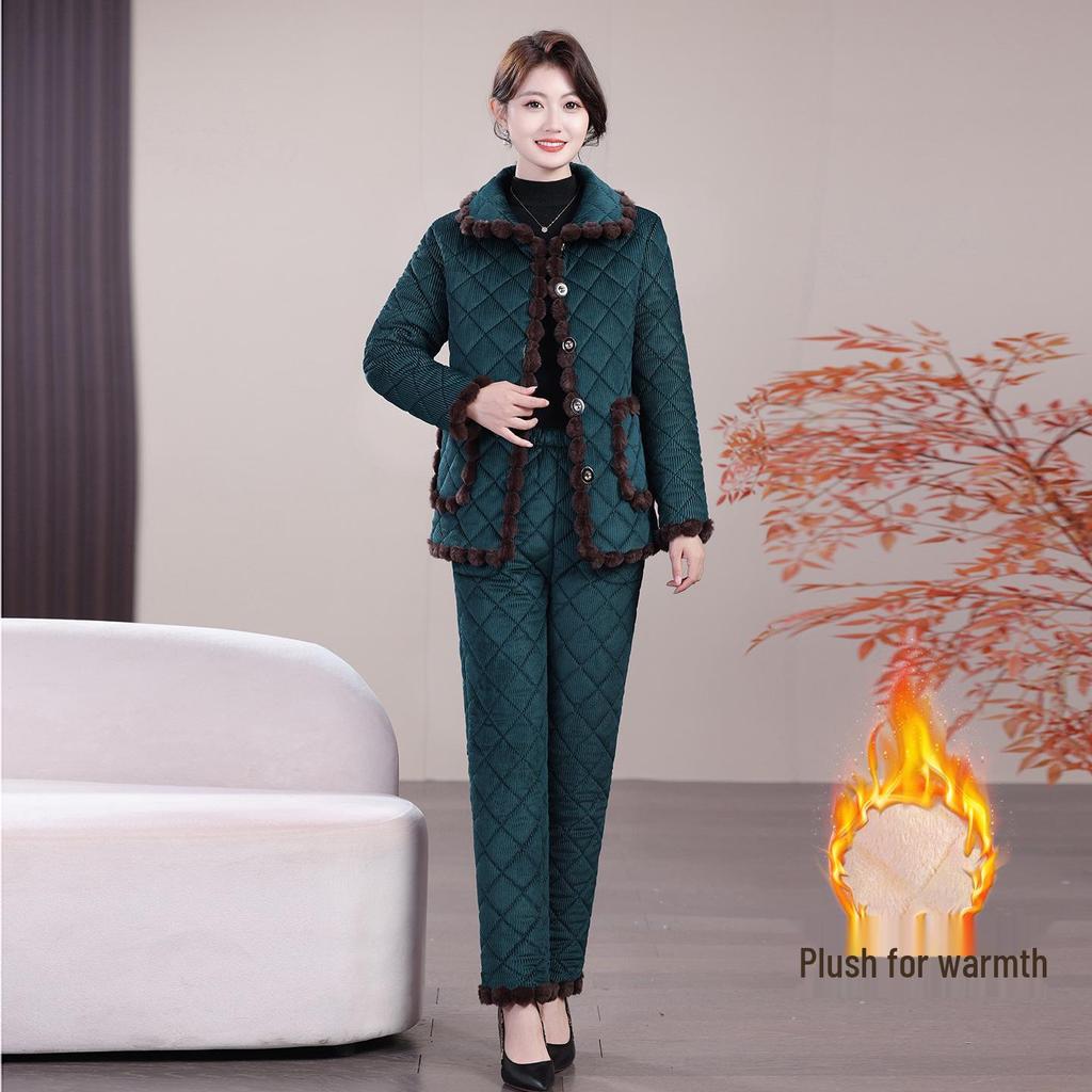 2025 Fleece-lined Windproof Two-Piece Set: Keeps Middle-aged and Elderly Moms Warm In Winter