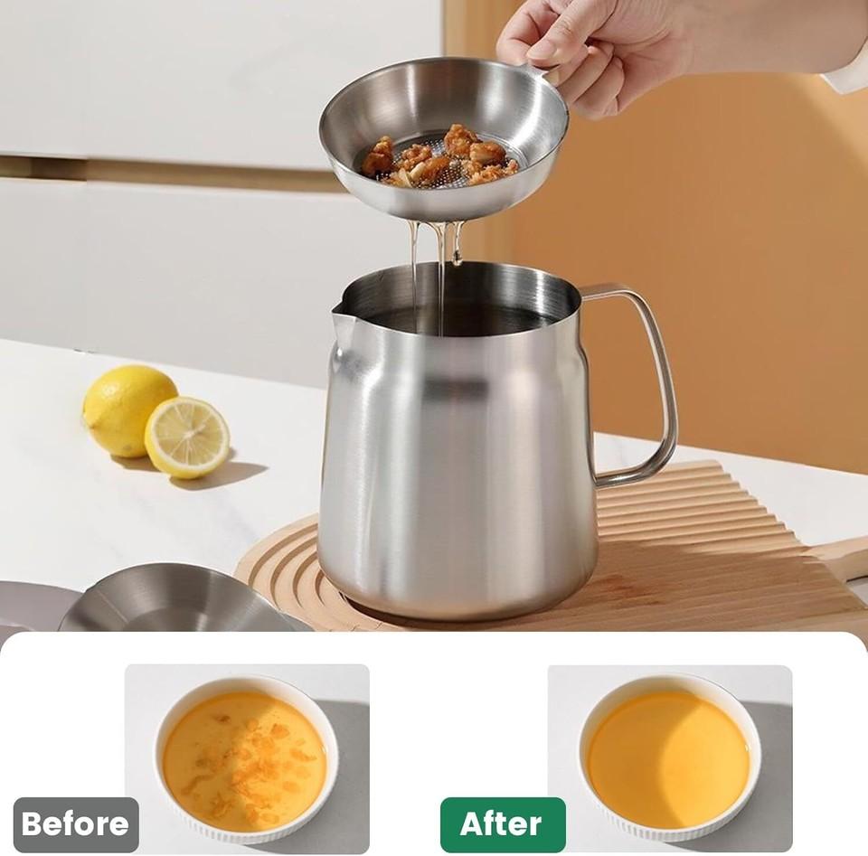 1.5L/2L Oil Filter Pot with Strainer and Frying Basket 304 Stainless Steel Oil