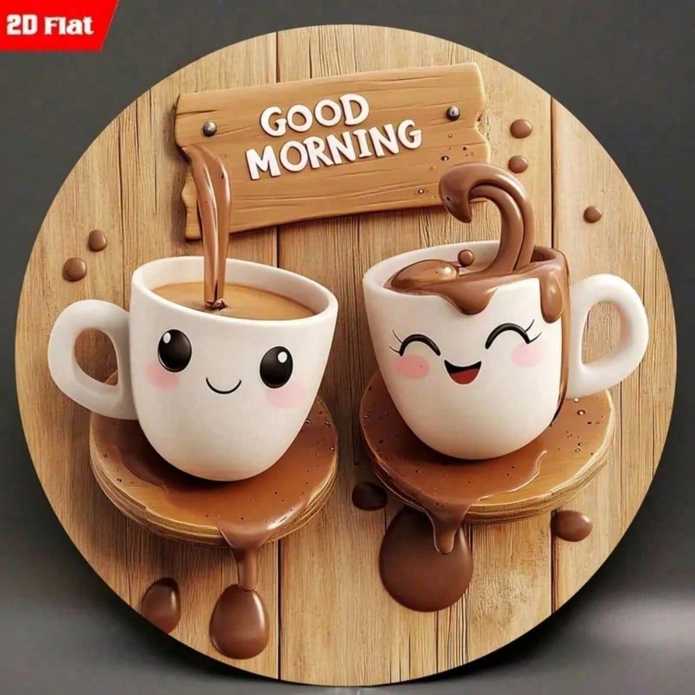 

Vintage Style 2D Round Wood Look Tin Sign, 8x8 Inch Morning Coffee Theme with Smiling Cup Good Morning Design for Home Kitchen Wall Decor 20x20 різнокольоровий