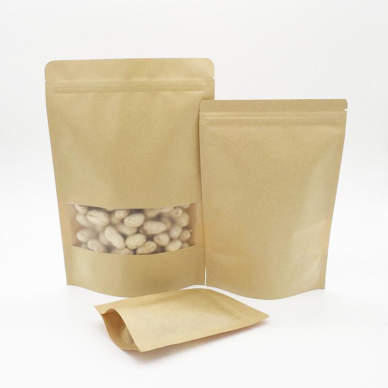 Frosted Kraft Paper Stand-Up Pouch for Grains, Nuts, Tea, and Food Packaging.