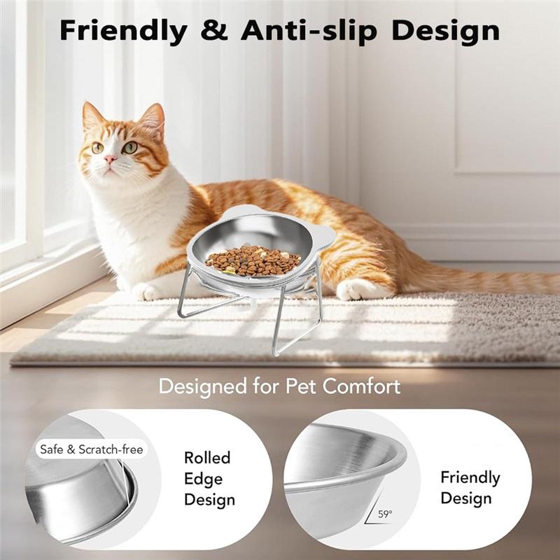 Stainless Steel Cat Bowls Raised Whisker Fatigue Relief Cat Plates Pet Water Dish Kitten Bowls Pet Bowls for Cats Food Bowls