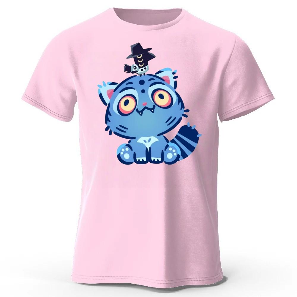 New KPOP Blue Cat Pure Cotton Short Sleeve Summer MenWomen Fashion Daily Street Wear Large Comfortable Soft Casual Tshirt