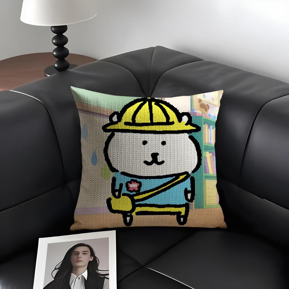 JJokes BearR Cartoon Cushion Cover Natural Linen Organic Fabric DoubleSided Printing Sofa Home Decor Gift Pillow Case