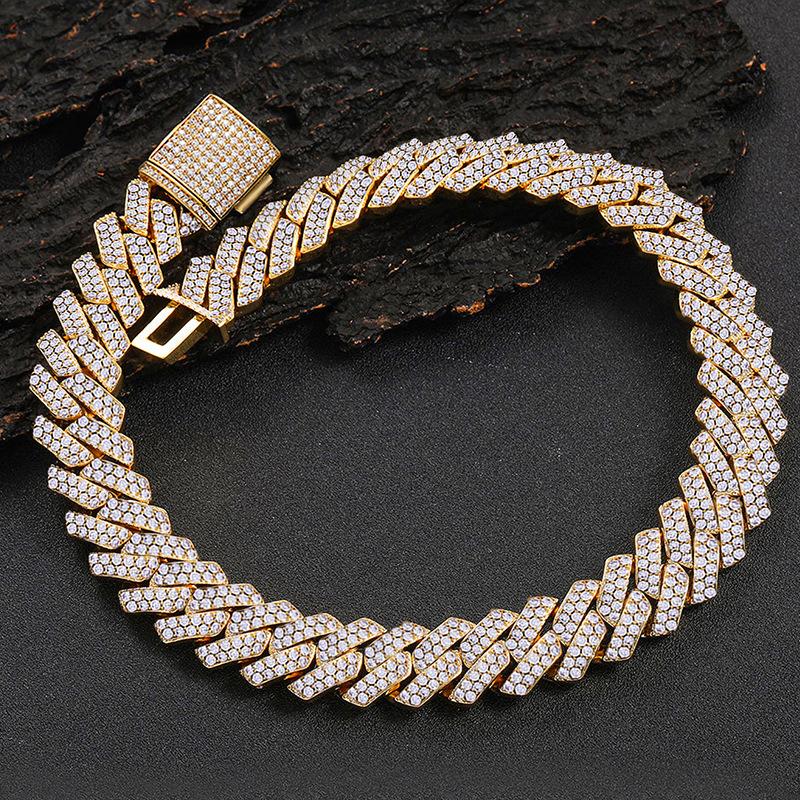 Cuban Chain Hip Hop Men's and Women's Necklace European and American Hot Selling Diamond Double Row Zircon Chain Flap Buckle Accessories