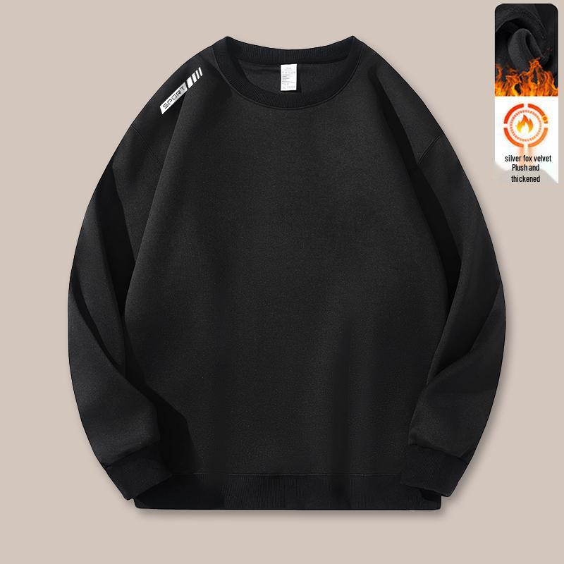 Men's Trendy Round Neck Print Hoodie - Loose Fit with Plus Velvet, Long Sleeve Pullover for Autumn/Winter. Fashionable and Versatile Base Layer.