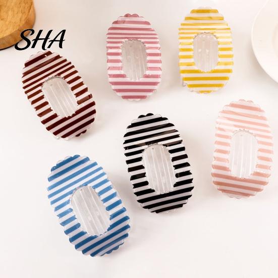 Hair Clip Claw for Women, Transparent Acrylic with Anti-Slip Dense Teeth, Dopamine Stripe Stable Grip Back Head Half-Tied Updo Hairstyles Accessory