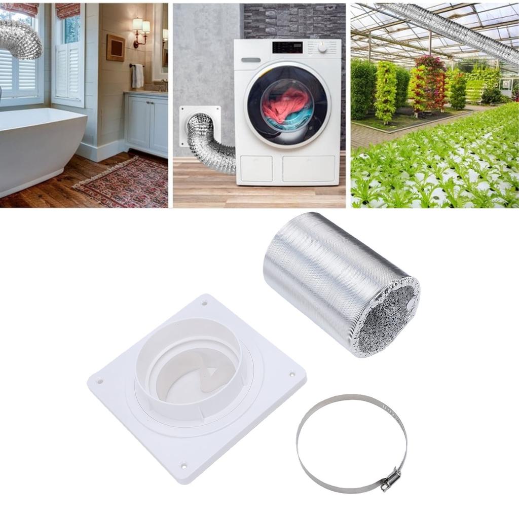 Dryer Vent Connection Kit Fit 4 Inch Duct Quick Connect Coupling Wall Flange Plate Aluminum Foil Hose and Clamp for Bathroom