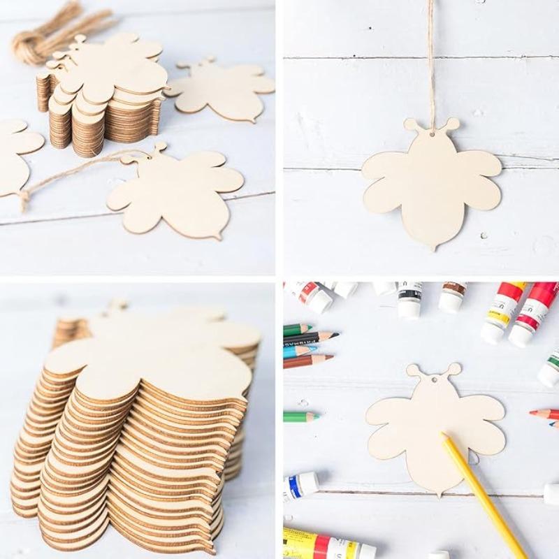 10pcs Honeybee Wooden Bee Shape Wood with Twines Art Unfinished Ornaments for Christmas Wedding Birthday Party Thanksgiving Day