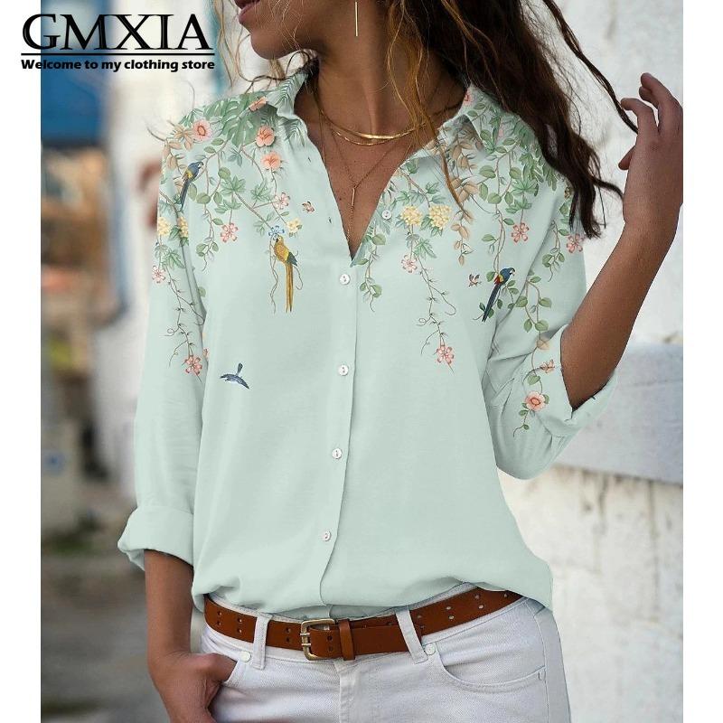 GMXIA 38 Color Women's Fashion Casual Long Sleeve POLO Neck Leisure Blouses & Shirts