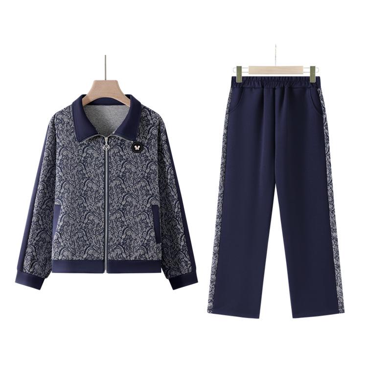 Women's 2026 Spring Casual Two-Piece Suit: Middle-Aged & Elderly Zipper Jacket & Sports Top