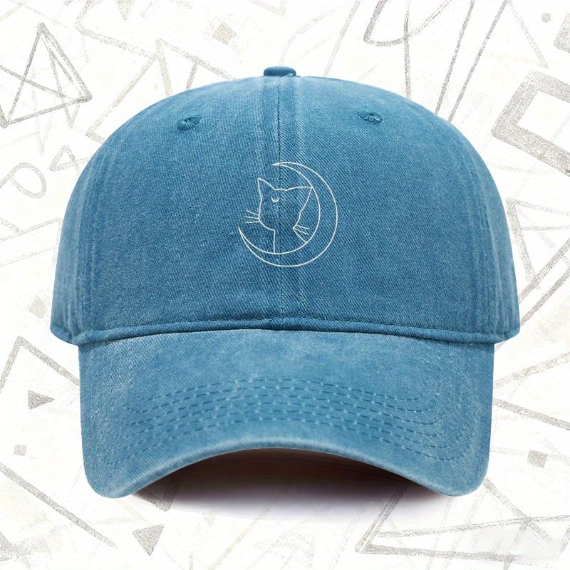 Pc Vintage Washed Hat with Moon Cat Design Unisex Solid Baseball Cap AllSeason Wear Ideal Gift for Weddings Parties and