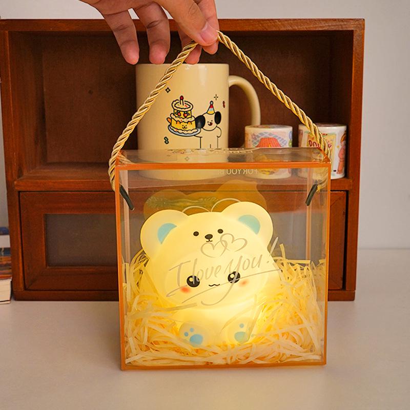 Creative Heart Bear Night Light - Cute Bedroom Lamp & Pinchable Luminous Toy, Perfect Qixi Gift for Girlfriend