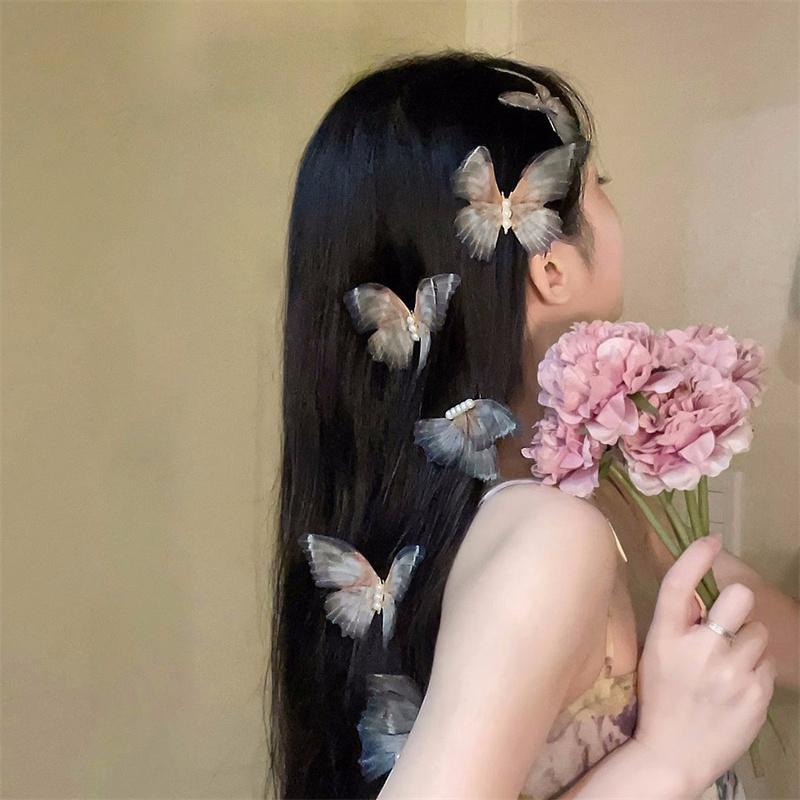 Cute Retro Butterfly Hair Clips Side Clip For Women Girls Sweet Moving Wings Pearl Barrette Headwear Hair Accessories Gifts