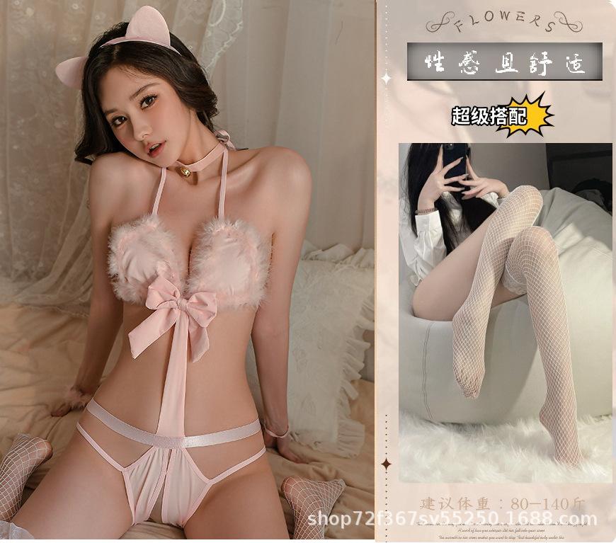 Sexy underwear Perspective straps One-piece three-point pure desire suit Hot Muse set One nurse uniform