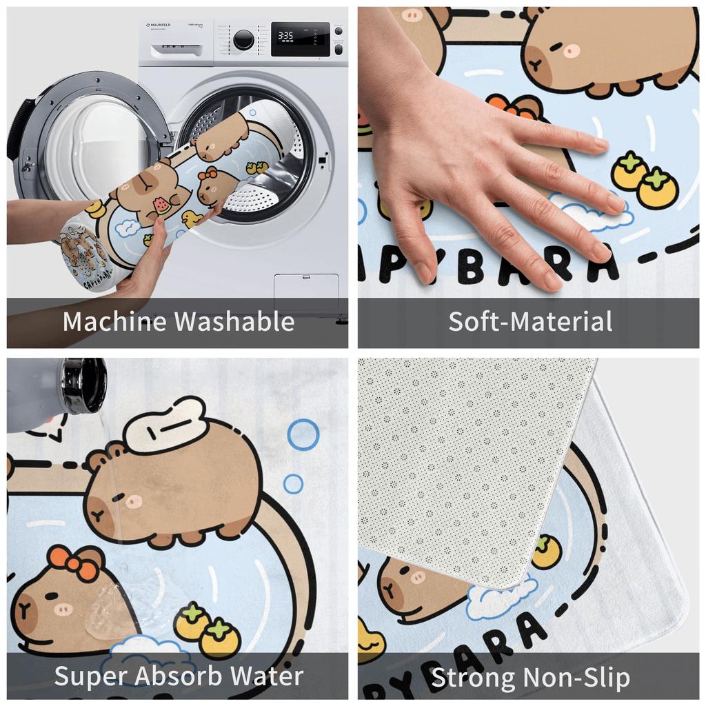 Cute Cartoon Capybara Welcome Front Door Mat Anti-Slip Outdoor Waterproof Doormat Kitchen Balcony Entrance Rug Carpet