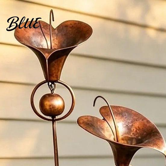 Planter Decoration Stake Triple Bluebells Garden Stake Metal Flower with Bell Calla Lilies Yard Art Sculpture Rustic Handmade Ornament for Outdoor