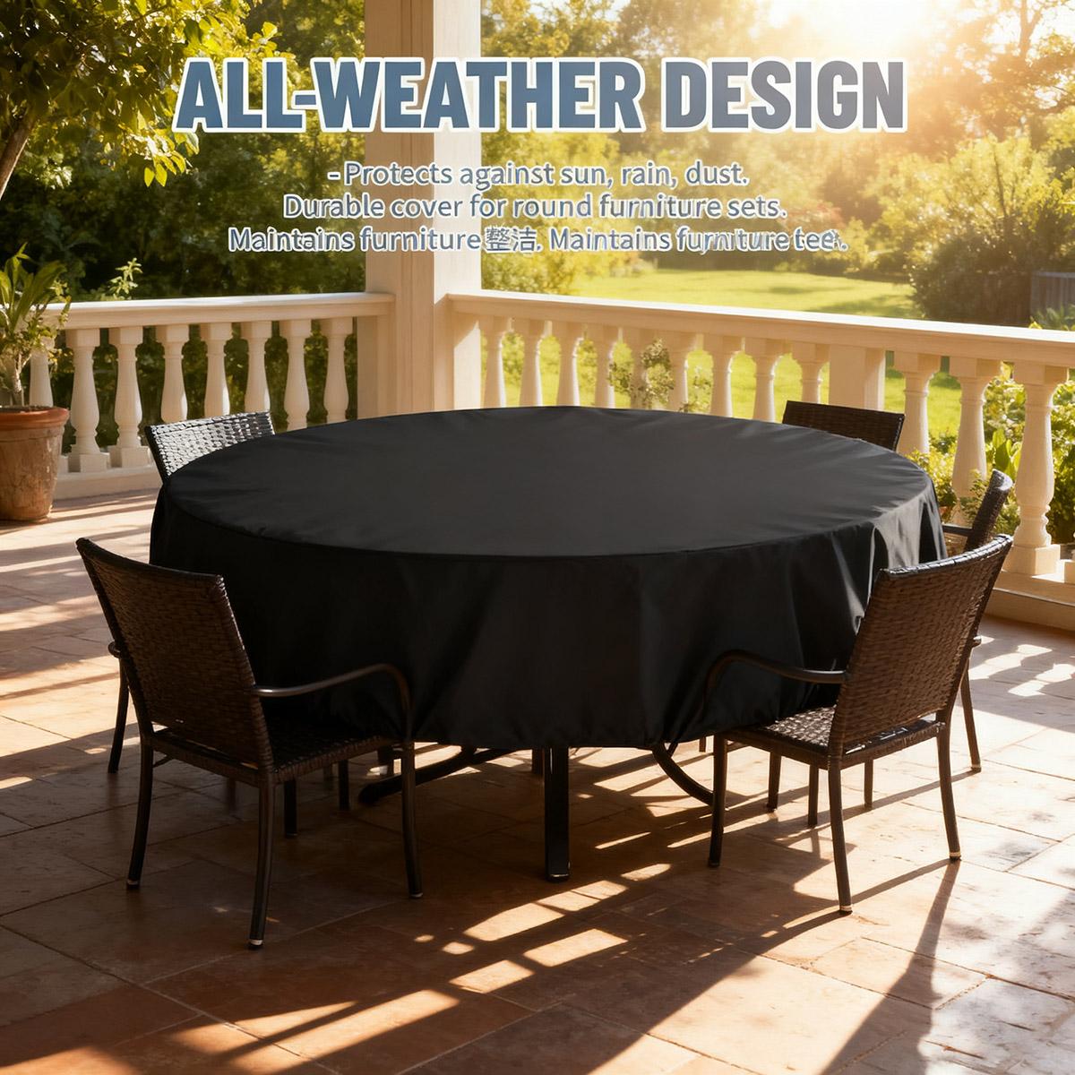 

Common Sizes Round Outdoor Furniture Covers with Drawstring Closure - Patio Round Coffee Table Covers 163x84cm чёрный
